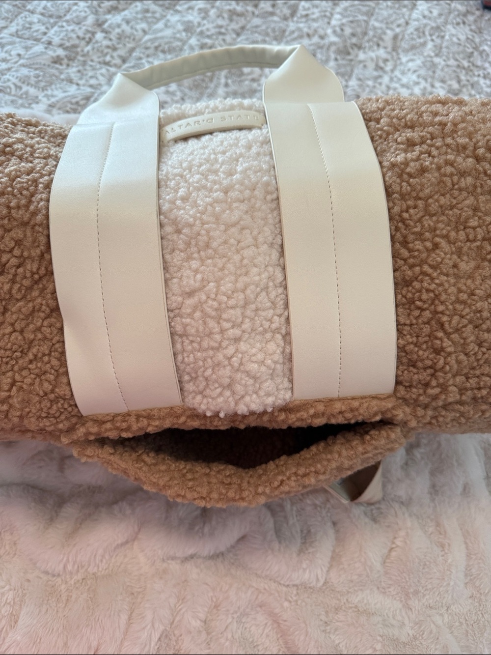 Altar'd State Camel Sherpa Duffel with Cream Trim - Picture 10 of 10